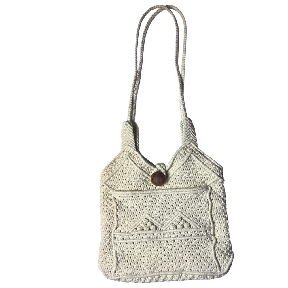 Vtg Macrame Purse People's RepublChina Ivory Boho Hippie Purse Handbag‎